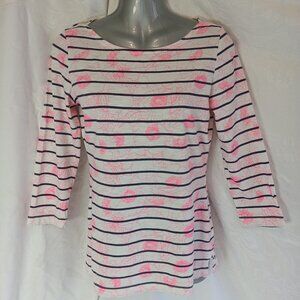 Merona Women's Cotton Long Sleeve Shirt T-Shirt Stripe Floral Pink Navy XS Y2K